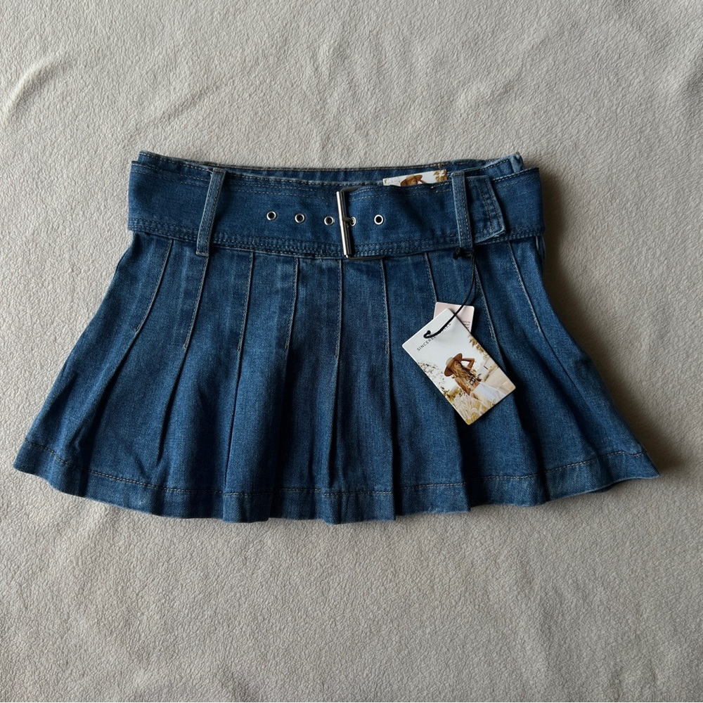 Sincerely Jules Micro Mini Skirt Denim Y2K Style Buckle Belt Size M Blue